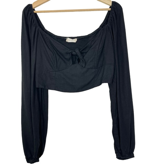 Altar’d State Long Sleeve Tie Front Crop Top - Picture 1 of 5